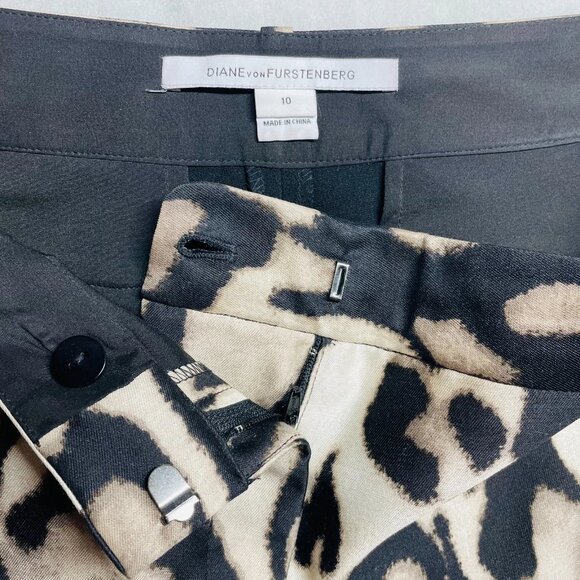 Diane Von Furstenberg Womens Black Animal Print Mary Mikado Pants Size 10 - Picture 3 of 11